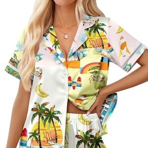 Vibrant Tropical Print Button-Down Shirt